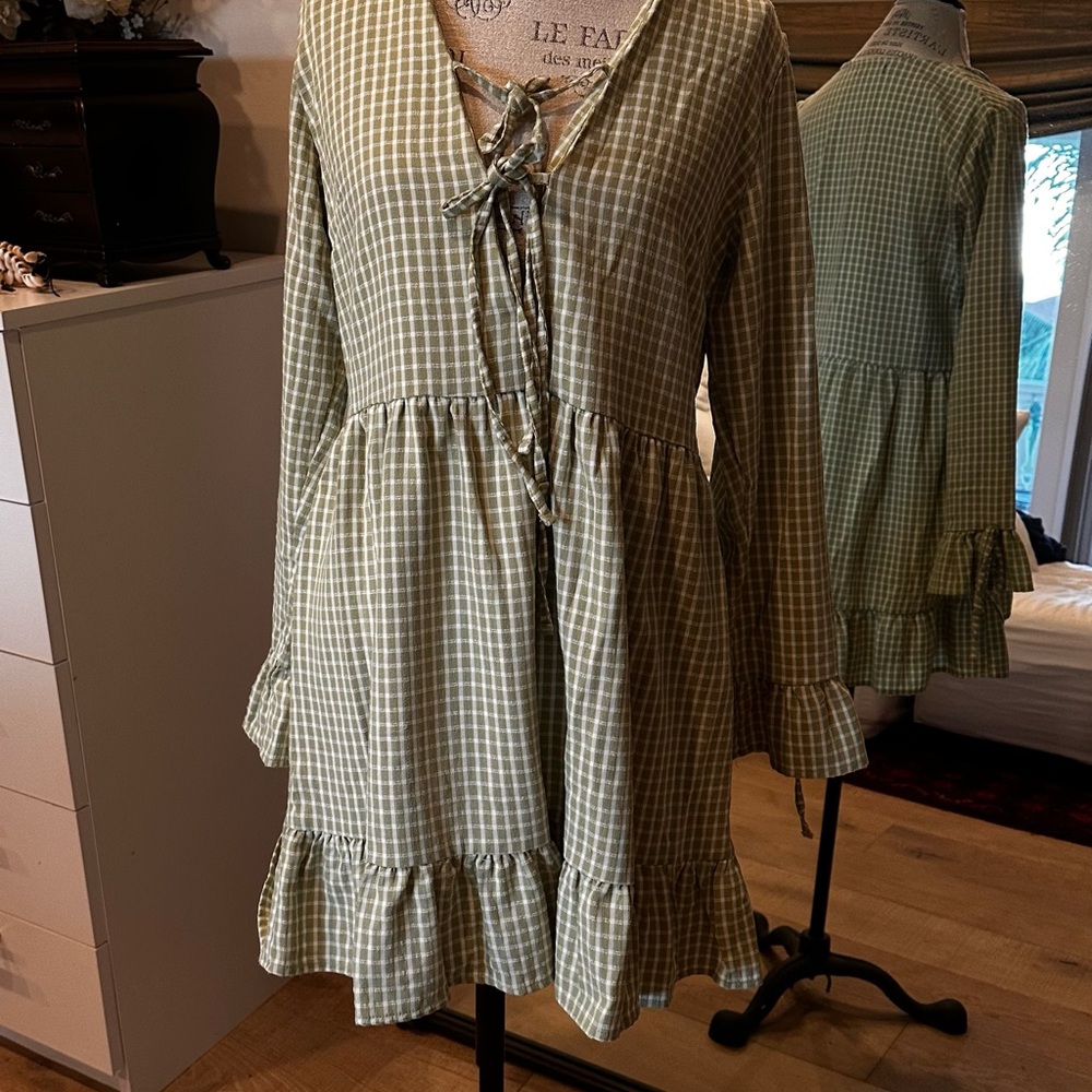 Nasty Gal Green Checkered Dress